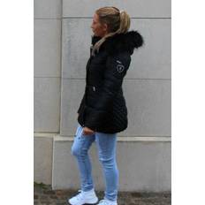 Rock and Blue Beam mid sort vinterjakke med sort faux fur