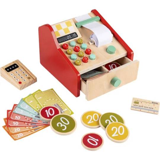 Kassaapparat I Trä Med Tillbehör Träleksak 68219 barn spel utbildning kreativitet