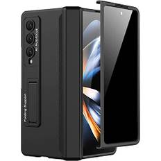 Miimall Kompatibel mit Samsung Galaxy Z Fold 4 Hülle mit Displayschutz Anti-Peeping+Magnetischer Scharnierschutz, Hart PC All Inclusive Stoßfest Schutzhülle mit Ständer für Z Fold 4 5G-Schwarz