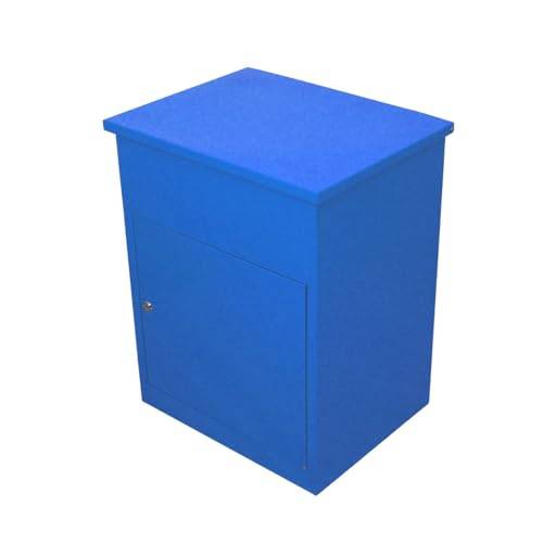 Blå Paketbrevlåda för Stora Paket – Låsbar Leveranslåda | Brevlåda för Paket Hemma | Säker Paketbox i Galvaniserat Stål, Väderbeständig och Rostfri, 58x36x46 cm | 5 Nycklar