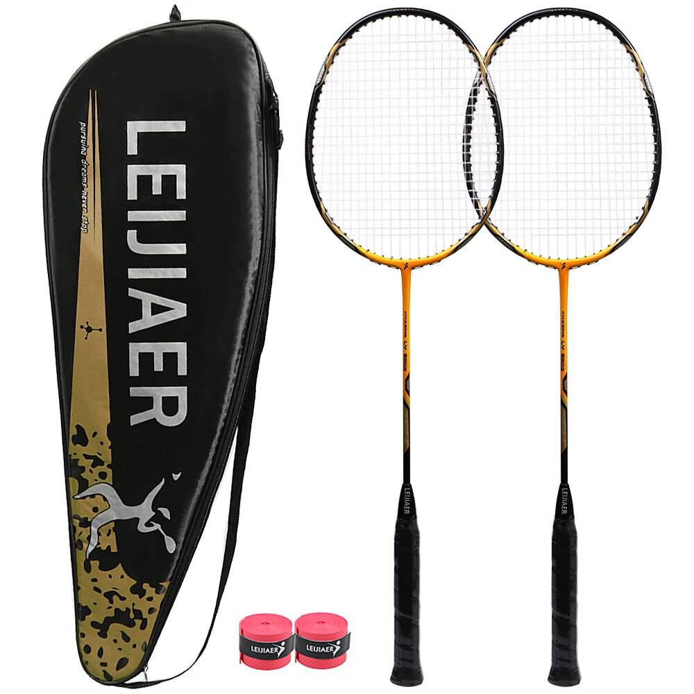 1 par integrerat badmintonracket kolkomposit badmintonracket högkvalitativ battledore med väska remmar sport - Gul och svart