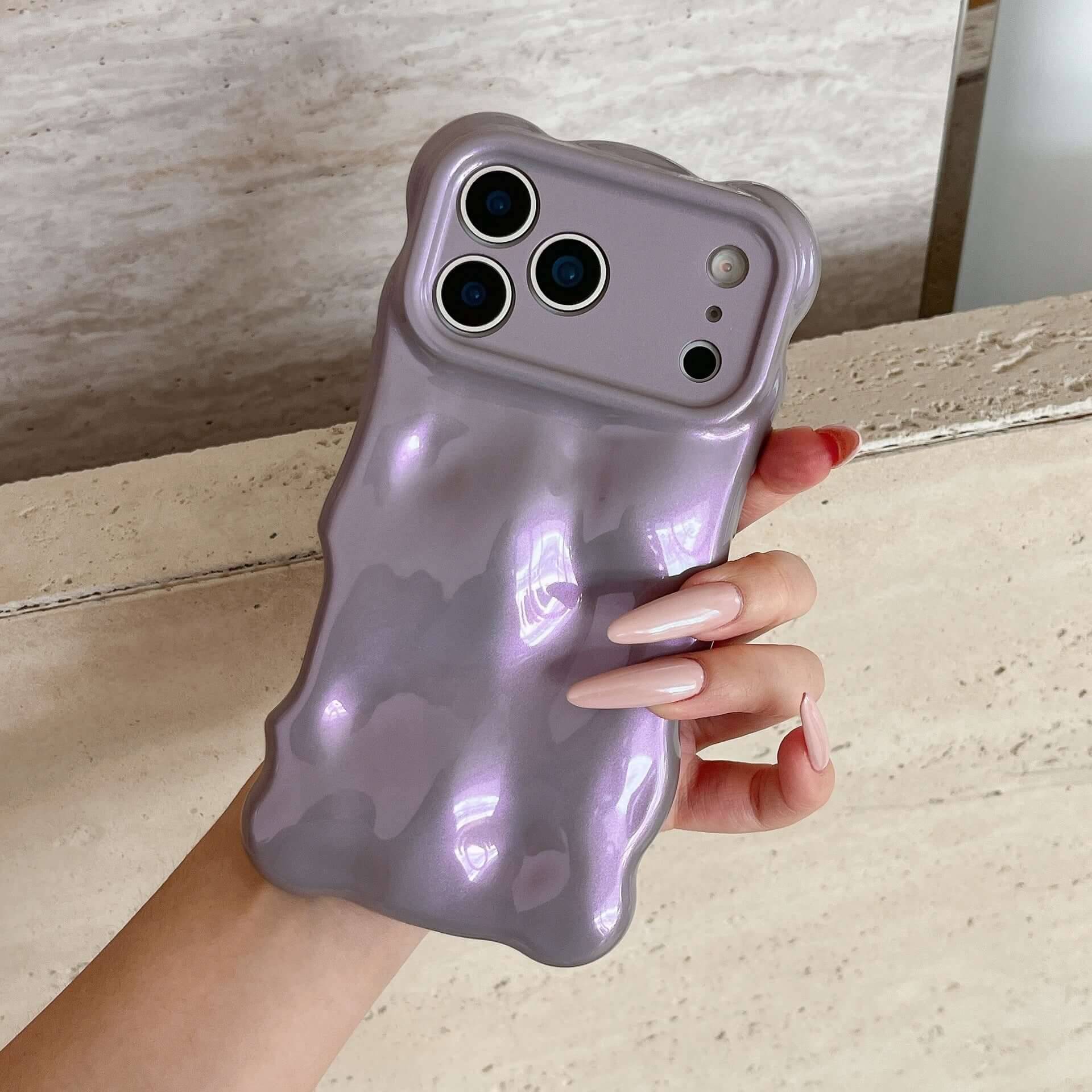 Simple Bubble Wave Pearl Drop-Proof Phone Case Cover - Purple Shell Purple Light / 16plus Without Packaging