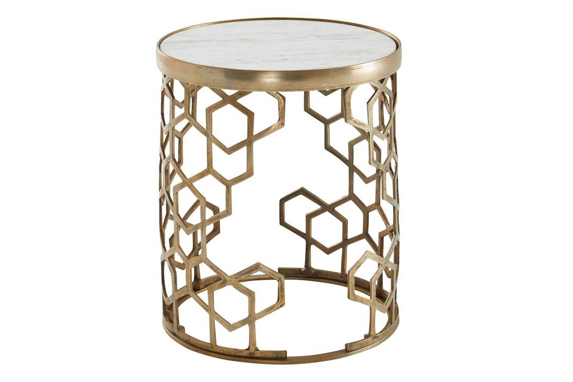 Sido bord Wohnling Äkta marmor rund 44 cm honungskake-optik bas modern - Lampbord & sidobord Gul,Vit
