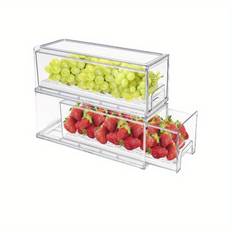 TEMU 2pcs Stackable Refrigerator Storage Bins - Food Grade Plastic, Contemporary Drawer Organizer For Fruits & Vegetables, Kitchen Organization Essentials