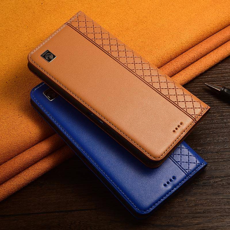 Napa Inner Grid Äkta Läder Fodral med Lock för Realme 13 14 14T 15 15T 16 Pro Plus 4G 5G Fodral för Mobiltelefon Fodral med Kortplatser grön