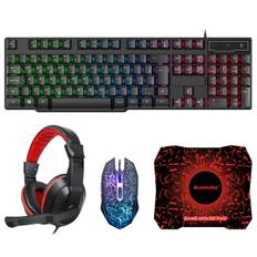 Gaming tangentbord och mus och musmatta och spelmössa med kablar och LED RGB-bakgrundsbelysning