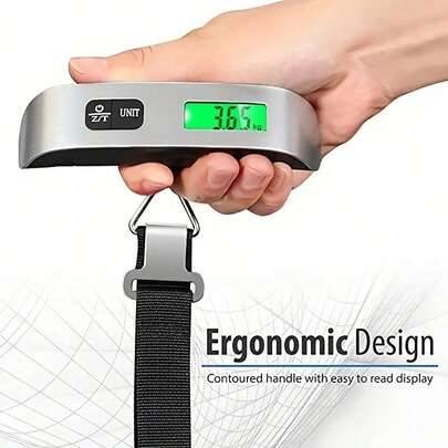1 st bärbar elektronisk bagagevåg med digital LCD-display, 110 lbs/50 kg, hängande resevåg för väskor, mini handhållen våg med hög precision - Silver (En-Storlek)