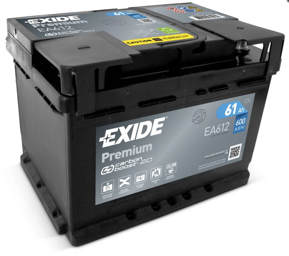 Startbatteri - Exide Premium EA612 - 12V (61ah / 600cca)