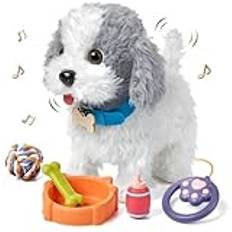 OR OR TU Löpande hundleksaker för barn Leksakshund Plysch Elektroniska husdjur Hund Valp, gå, skäll och slicka på en ledning, interaktiva leksaker hund för barn 3 4 5 6 7+ år gammal present