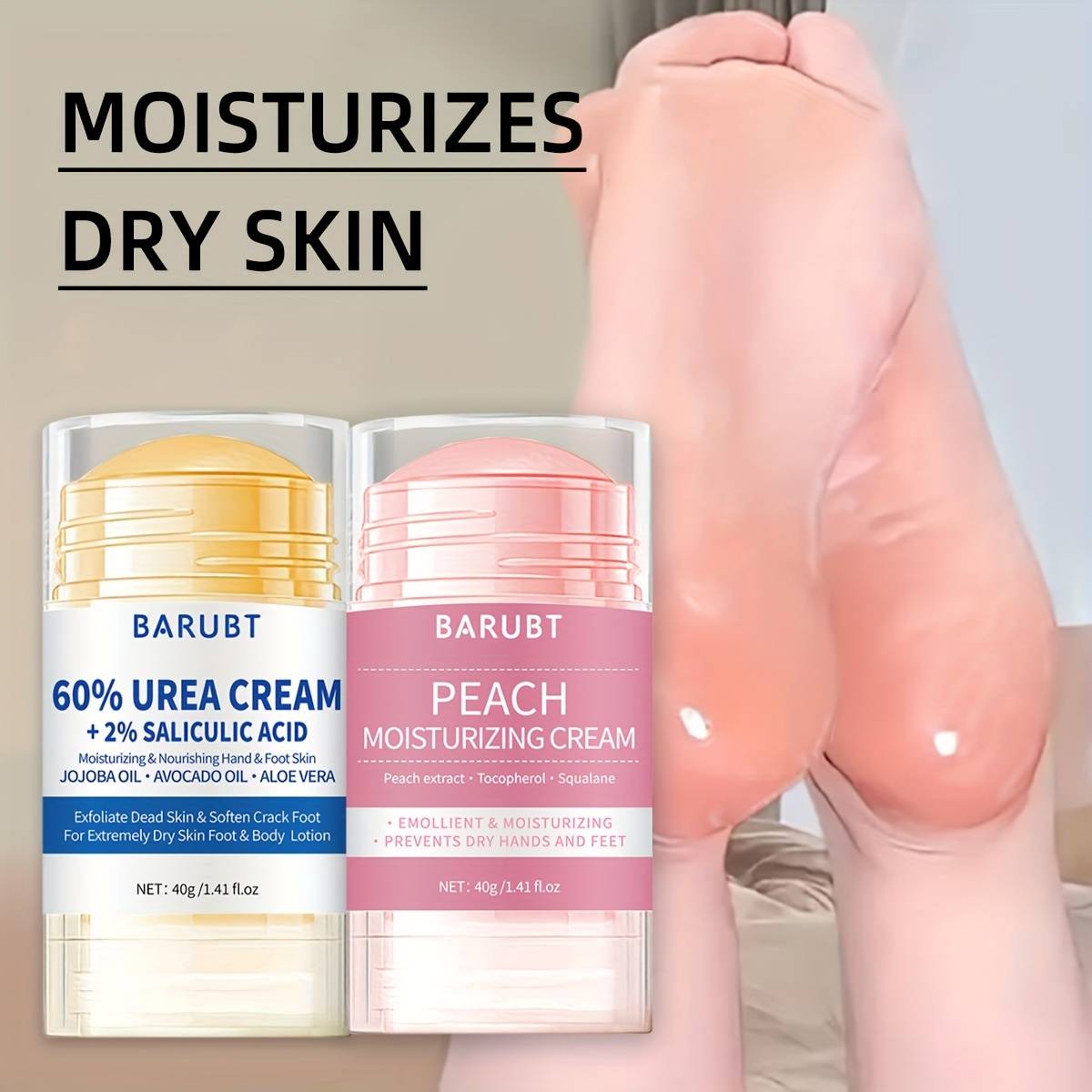 TEMU 2pcs Peach Urea Hand And Foot Cream 60% Urea Cream With 2% Salicylic Acid - Suitable For Types, For Feet, Elbows, Knees - Protection And Skin Softening - Contains Plant-based Squalane
