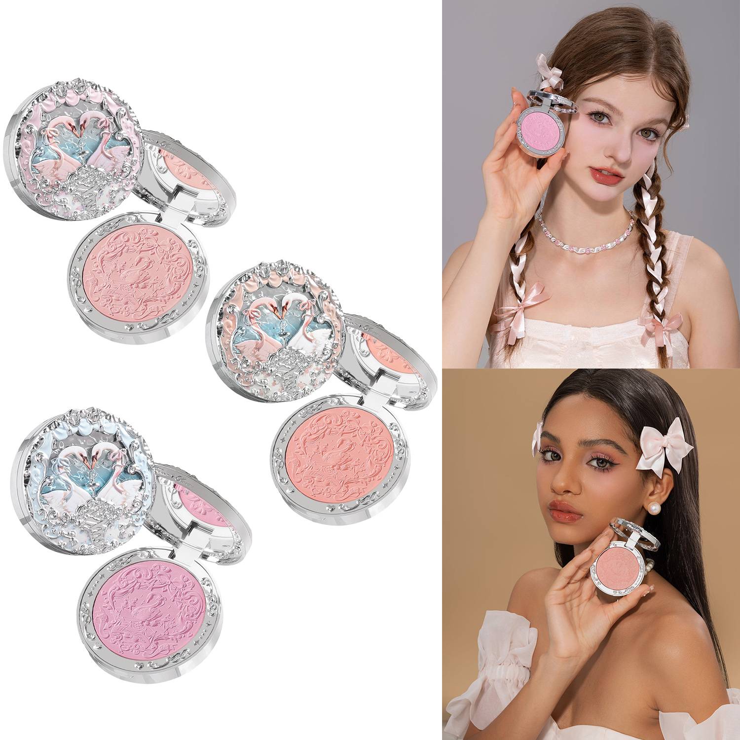 Flower Knows Swan Ballet Embossed Blush Vegan Soft Powder Long Lasting Natural Matte Finish Velvet Mist Makeup