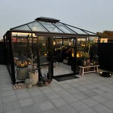 Drivhus Royale Cube Plus 18 m² - Ral 9005 sort / 4 mm. hærdet helbaneglas komplet / Dobbelt skydedøre