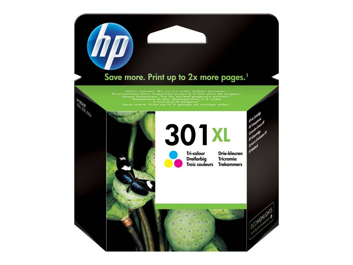 HP 301XL Farve (cyan, magenta, gul) 300 sider Blæk --> I externt lager, forväntat leveransdatum hos dig 03-10-2026