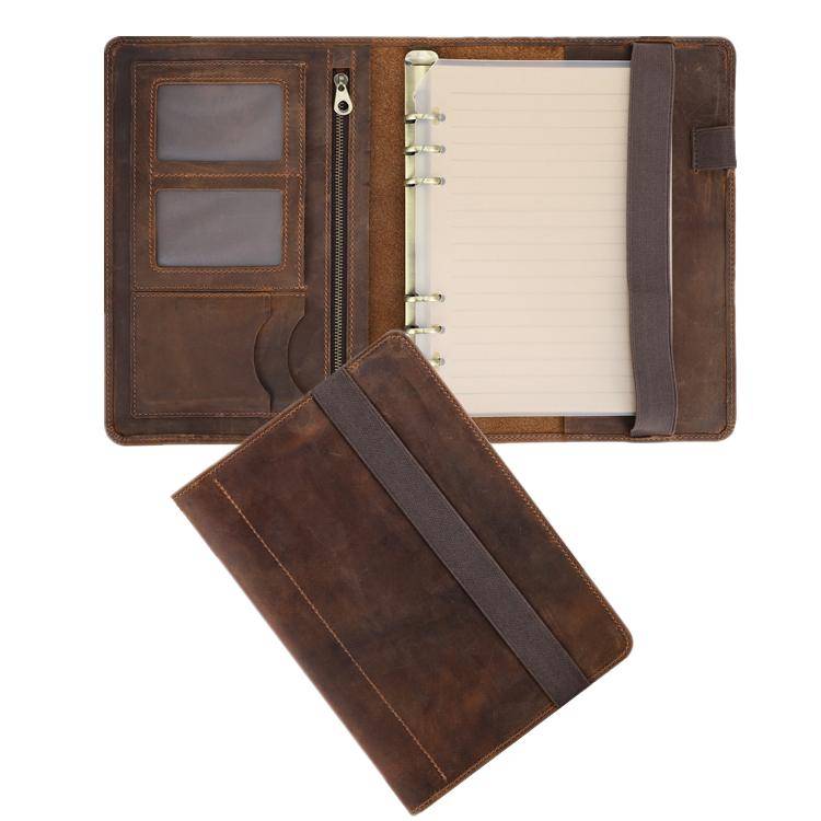 Påfyllningsbar Läder Dagbok Skrivbok A5 Resedagbok Med Fickor Vintage 6-håls Häftmapp Organisatör Planerare Portfölj kaffe