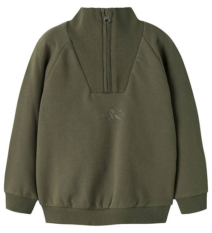 Name it Sweatshirt m. Lynlås - NmmOscar - Olive Night - Name It - 1½ år (86) - Sweatshirt