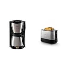 Philips Café Gaia Droppfilter-Kaffemaskin – 1.2L Termoskanna, Silver/Svart (HD7546/20) & Philips Brödrost - 2 Fack, 7 Inställningar, Uppvärmningsställ, Upptiningsfunktion, Svart (HD2637/90)