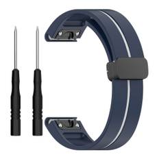 Garmin Fenix 7 Pro etc. 22mm Magnetiskt klockband - Midnight Blue med vit