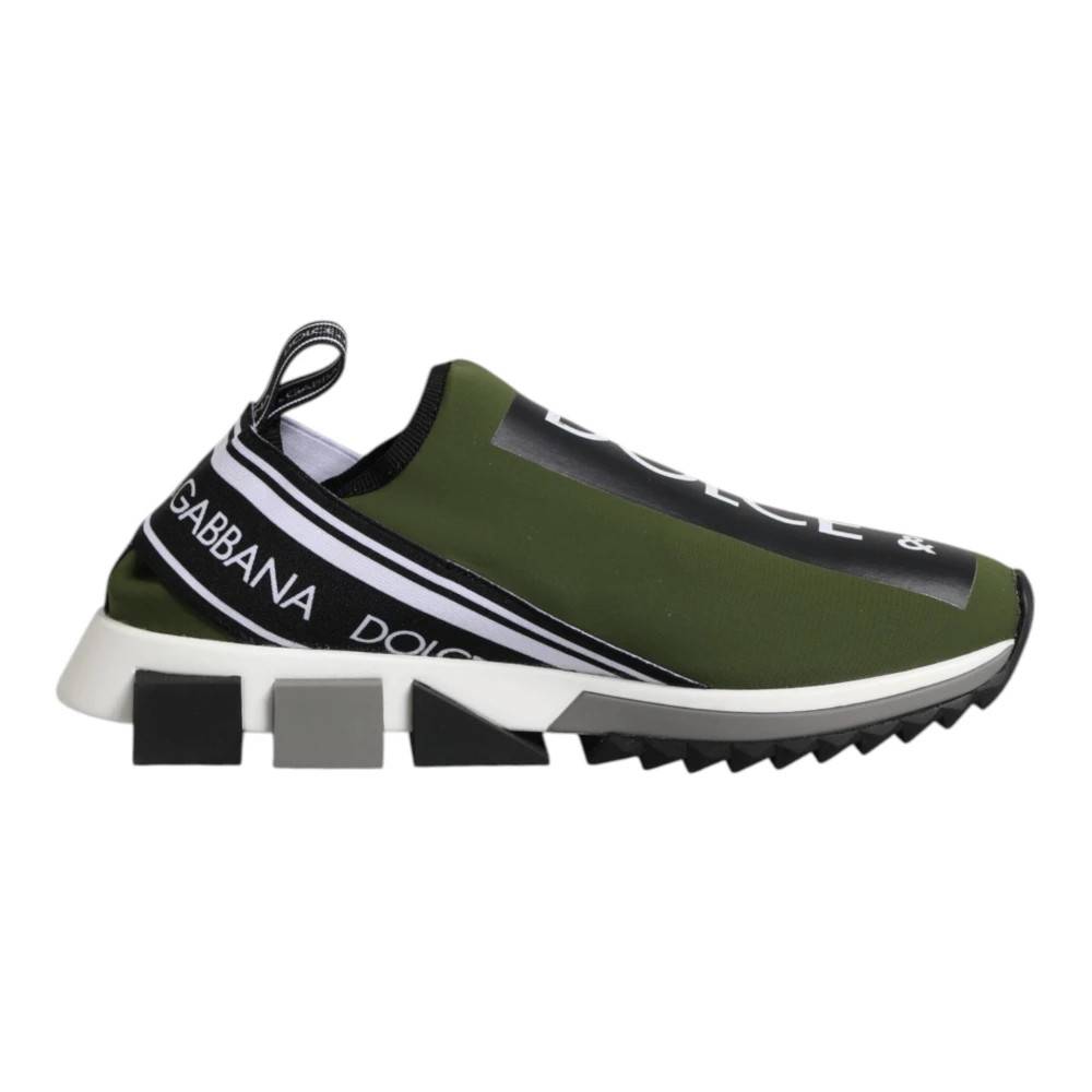 Dolce & Gabbana Grøn Sort Slip On Sorrento Sneakers - Sko - Herre - Grøn - 45 EU - Læder