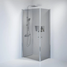 Fjäll Brusehjørne med røgfarvet glas og krom profil - 70 x 100 cm