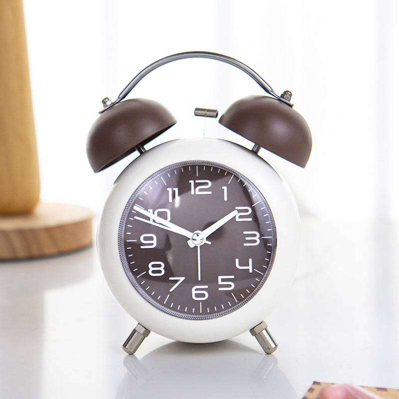 Strong Wake-up Alarm Clock Minimalist Creative Metal Night Light Bedroom - Brown / 4 Inch