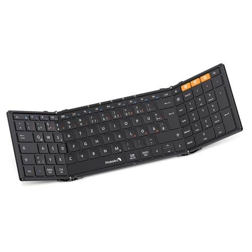 ProtoArc XK01 vikbart tangentbord vikbart med numeriskt tangentbord | uppladdningsbart trådlöst minitangentbord med 3 Bluetooth-kanaler för iOS, Android, Windows, QWERTZ – svart