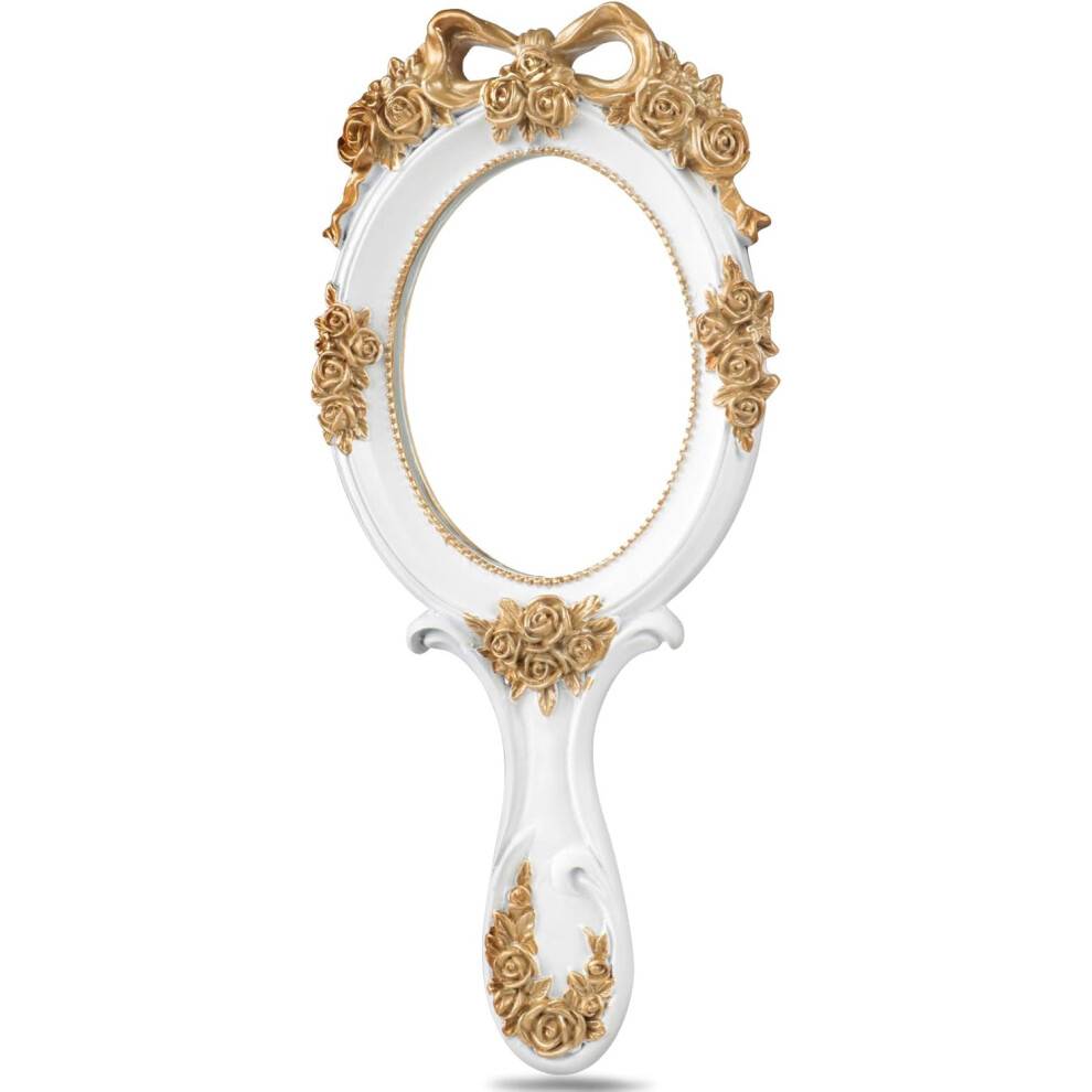 Dekorativt håndspejl med vintage håndholdt spejlstil, klar refleksion i ægte glas, håndholdt makeupspejl, elegant præget mønster til kvinder