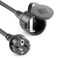 deleyCON 2m Förlängningskabel Utomhus IP44 (H07RN-F 3G1.5mm²) Väderbeständig Gummi - Stickpropp med Jord - Svart