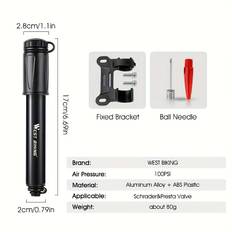 TEMU West Biking High Pressure Bike Pump - Psi, Aluminum Alloy Body, Durable With Led Light, Schrader & Valves, Bikes, Bicycle Accessories | Led Light Pump | Durable Construction, Bike Pump