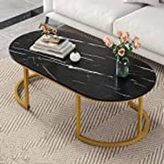 Modernt Ovalt Faux Marmor Soffbord Med Guld Metallram Sovrum Vardagsrumsbord Mittbord Cocktailbord Ovalt Sidobord Liten Lägenhet Hemmöbler (Color : Black, Size : 120 * 50 * 45cm)