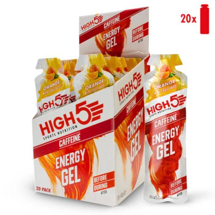 High5 Energi Gel Koffein Apelsin - 20x40g, Unisex, Perfekt för Långdistanslöpare