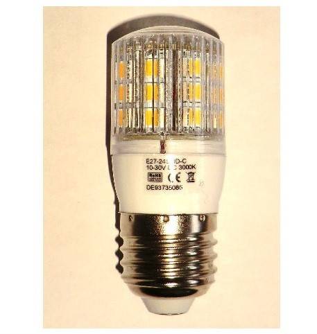 4Watt E27 12V/24V LED pære 350 lumen, til batteriforsyning 2700K, varm/hvid