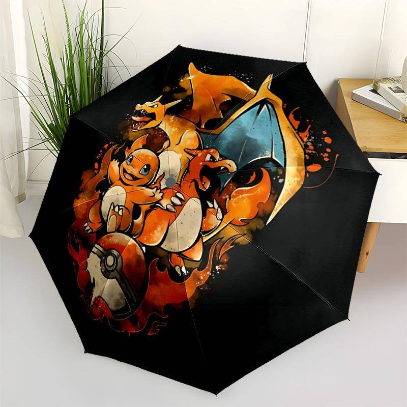 1 st Flamma Pokémon Automatisk Öppning/Stängning Paraply, Vindtålig 8-ribbad Konstruktion, Lätt Reseparaply för Kvinnor/Män,a0902098 orange