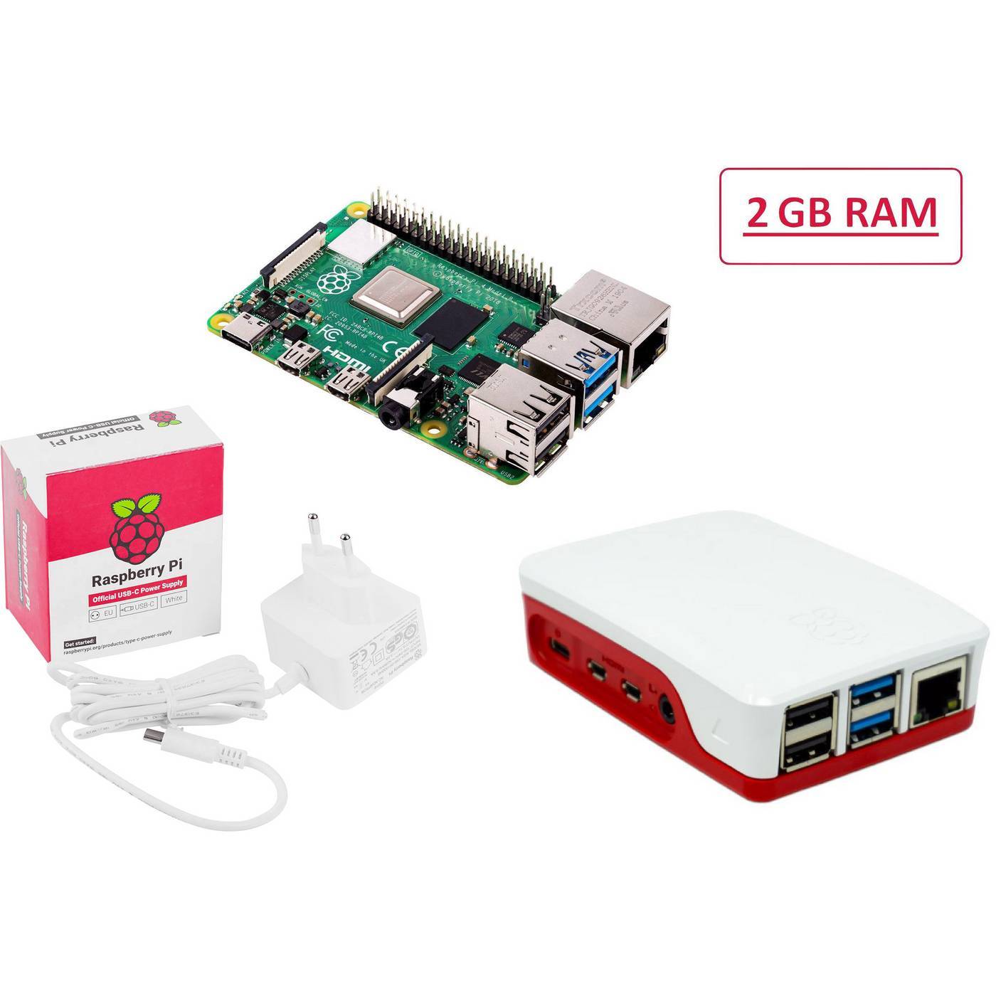 Raspberry Pi® Essentials Kit Raspberry Pi® 4 B 2 GB 4 x 1.5 GHz inkl. nätdel, inkl. hölje