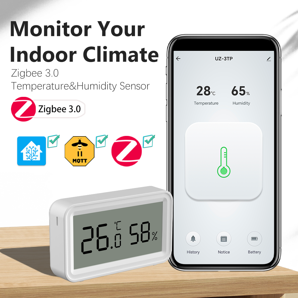 Zigbee3.0 Temperature & Humidity Sensor Real-Time Monitoring Accurate Indoor Climate Compatible Alexa Google Home Alice