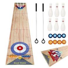 3-i-1 shuffleboard bowling bordsspel 360 x 57 cm, bärbar shuffleboard bordskonspel curling spel med 6 bowling och 2 puttern för barn familjefest