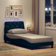 Sängram med LED utan madrass blå 90x190 cm tyg
