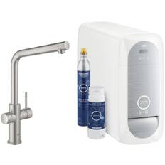 Spültischmischer Grohe Blue Home Starter Kit, L-Auslauf supersteel mit Filter S-Size, CO2 Flasche und Kühler