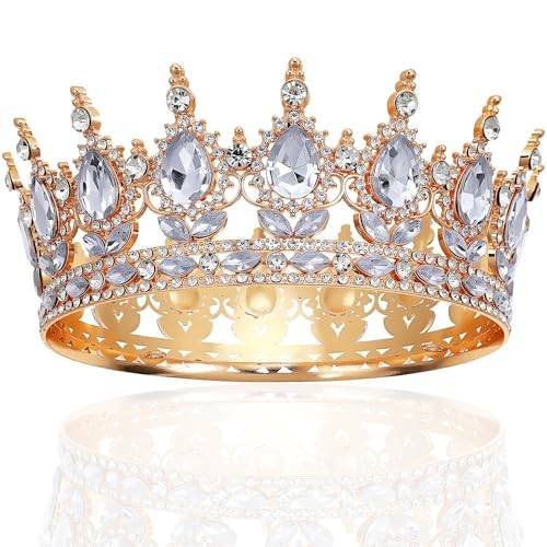 CLISPEED MäDchen Krone Damen: Prinzessin Krone Geburtstag Erwachsene Tiara Diadem Gold FüR Hochzeit KostüM Abschlussball Party Haarschmuck