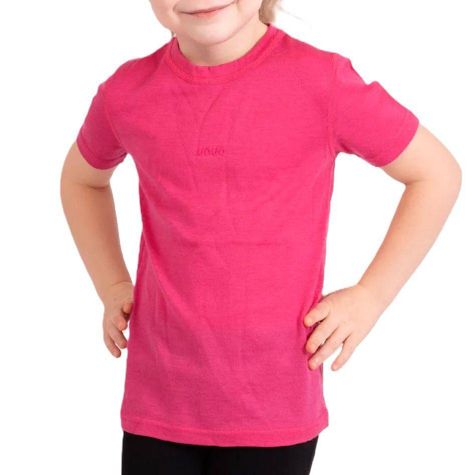 Børne Merino t-shirt med korte ærmer lyserød størrelse tøj 122-128