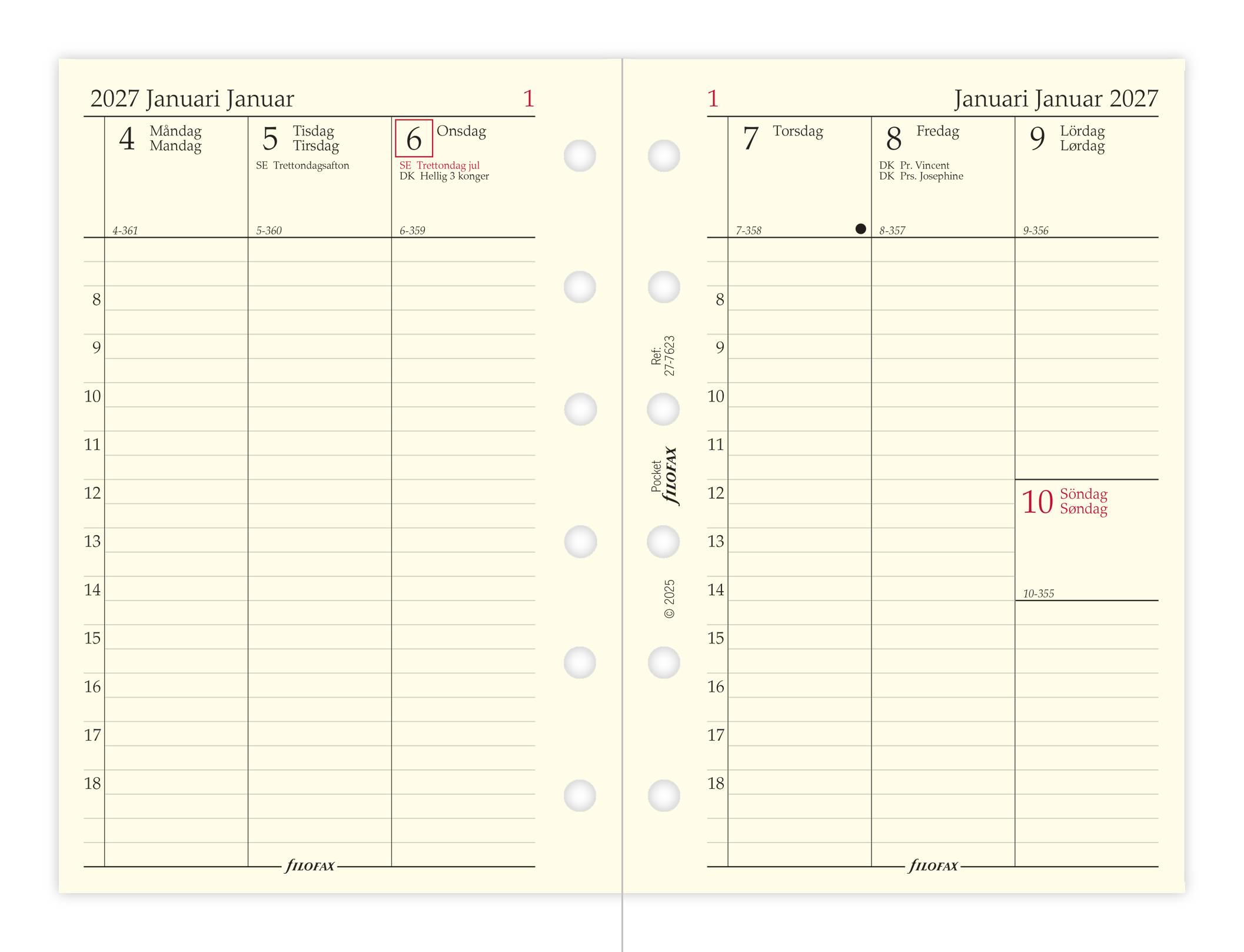 Pocket Refill 2027 Vecka/Uppslag Horisontell Filofax