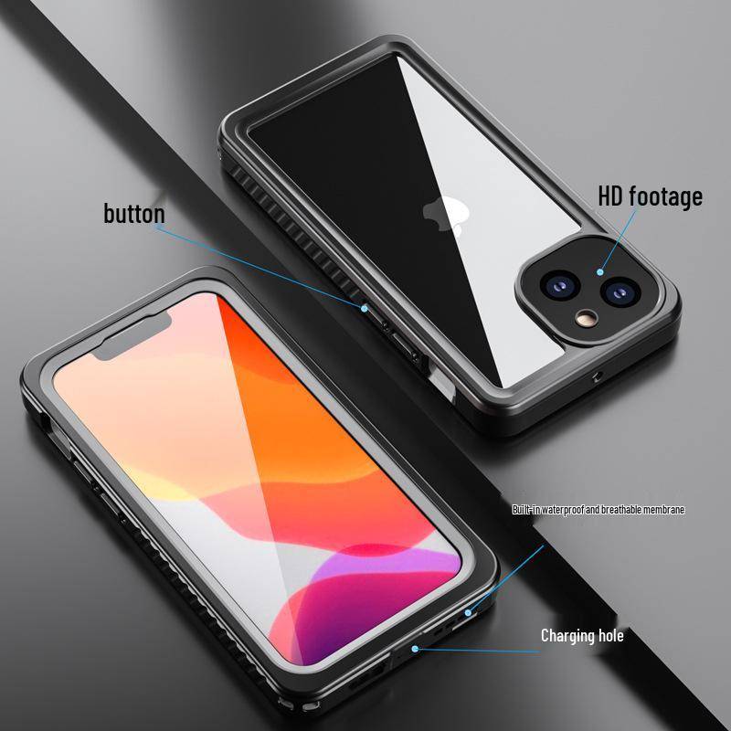Vattentätt Dykfodral för iPhone 13 Mini - Professionellt Stötsäkert Skyddsfodral svart