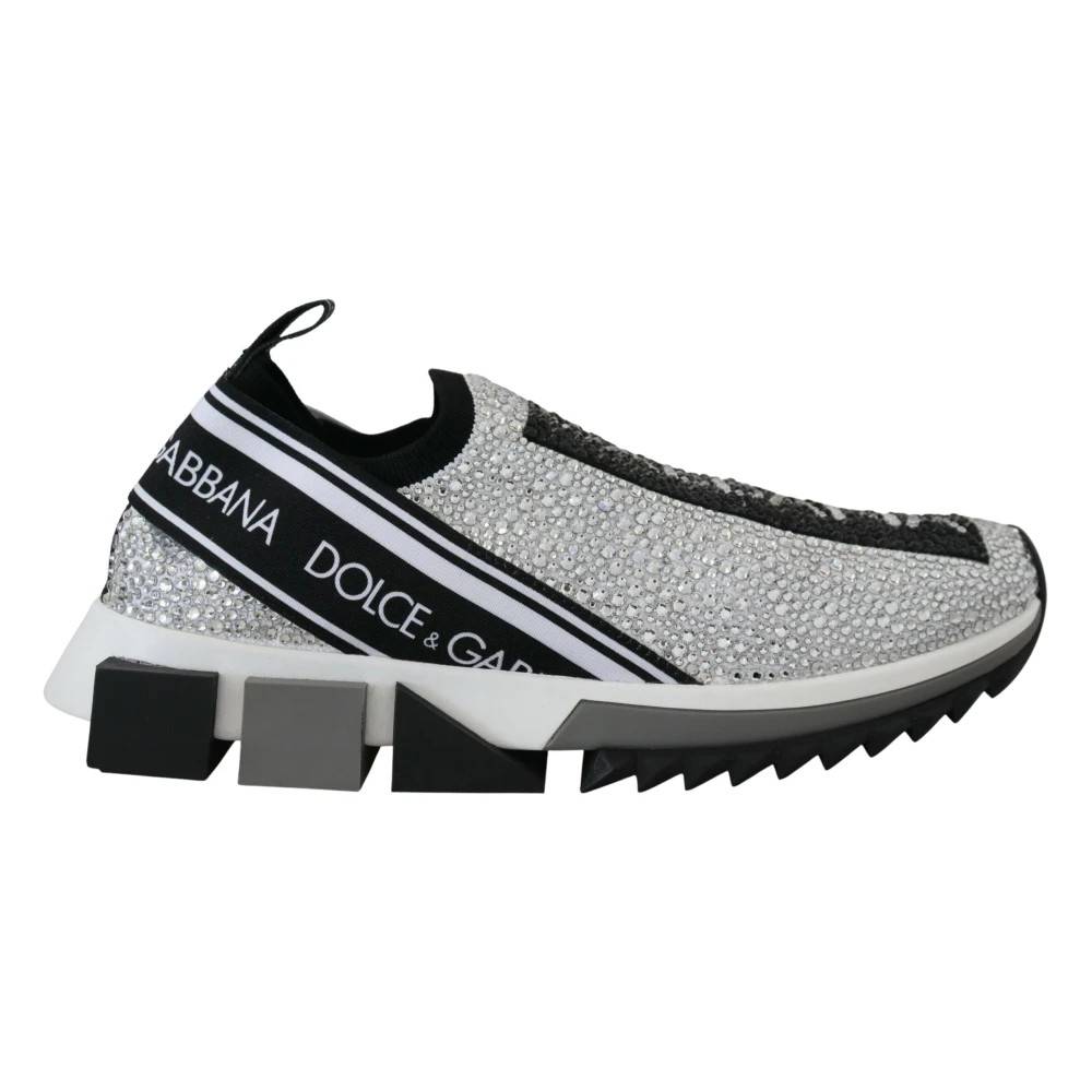 Dolce & Gabbana, Sko , Dame, Grå, 37 EU, Sølv Rhinestones Sorrento Sneakers Sko