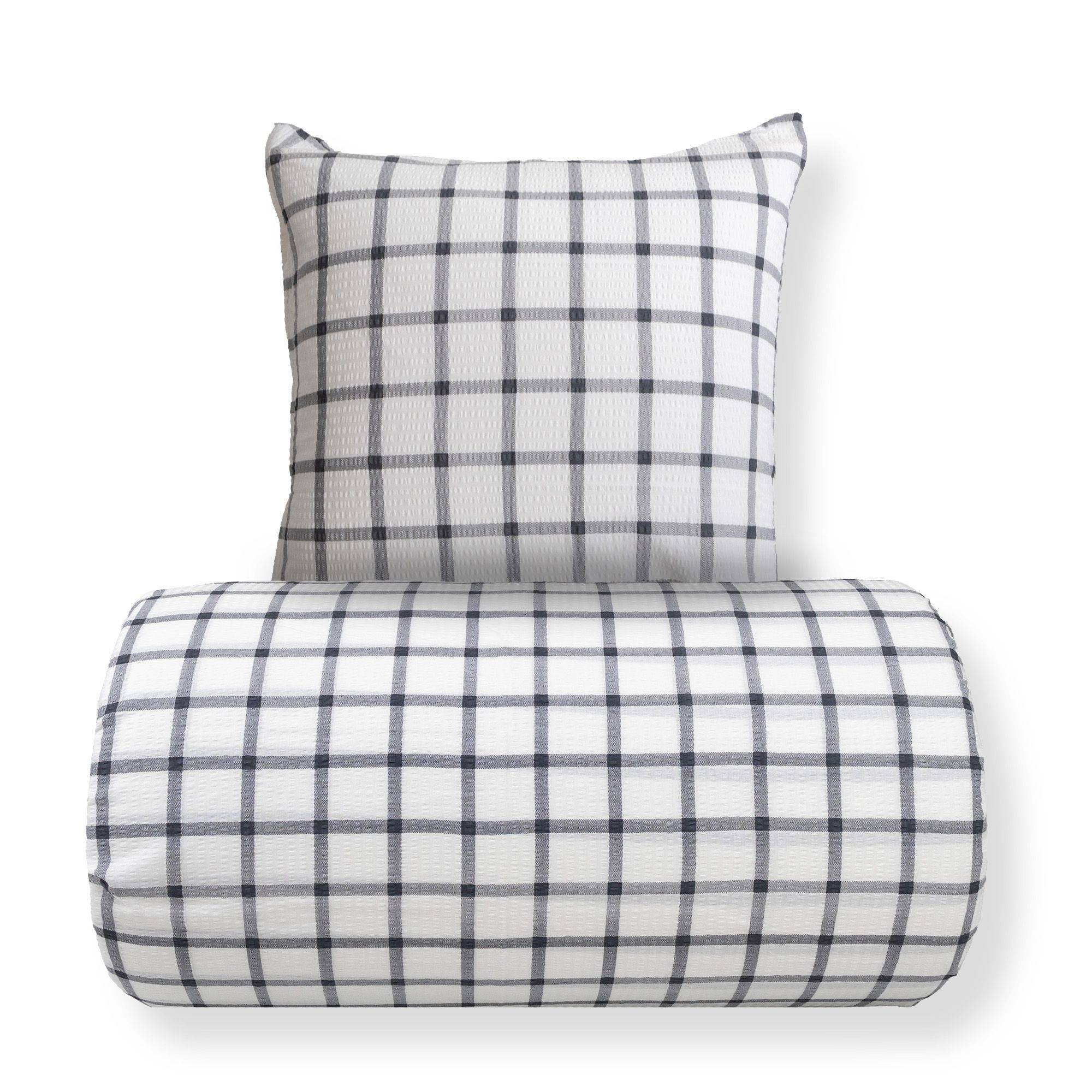 Sengetøj 150x210 cm - Bæk og Bølge - 100% bomulds krep - Grå tern