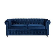 Manor House Chesterfield Lyx 3-sits Sammetssoffa - Djup soffa Blå Bäddsoffa Sammet