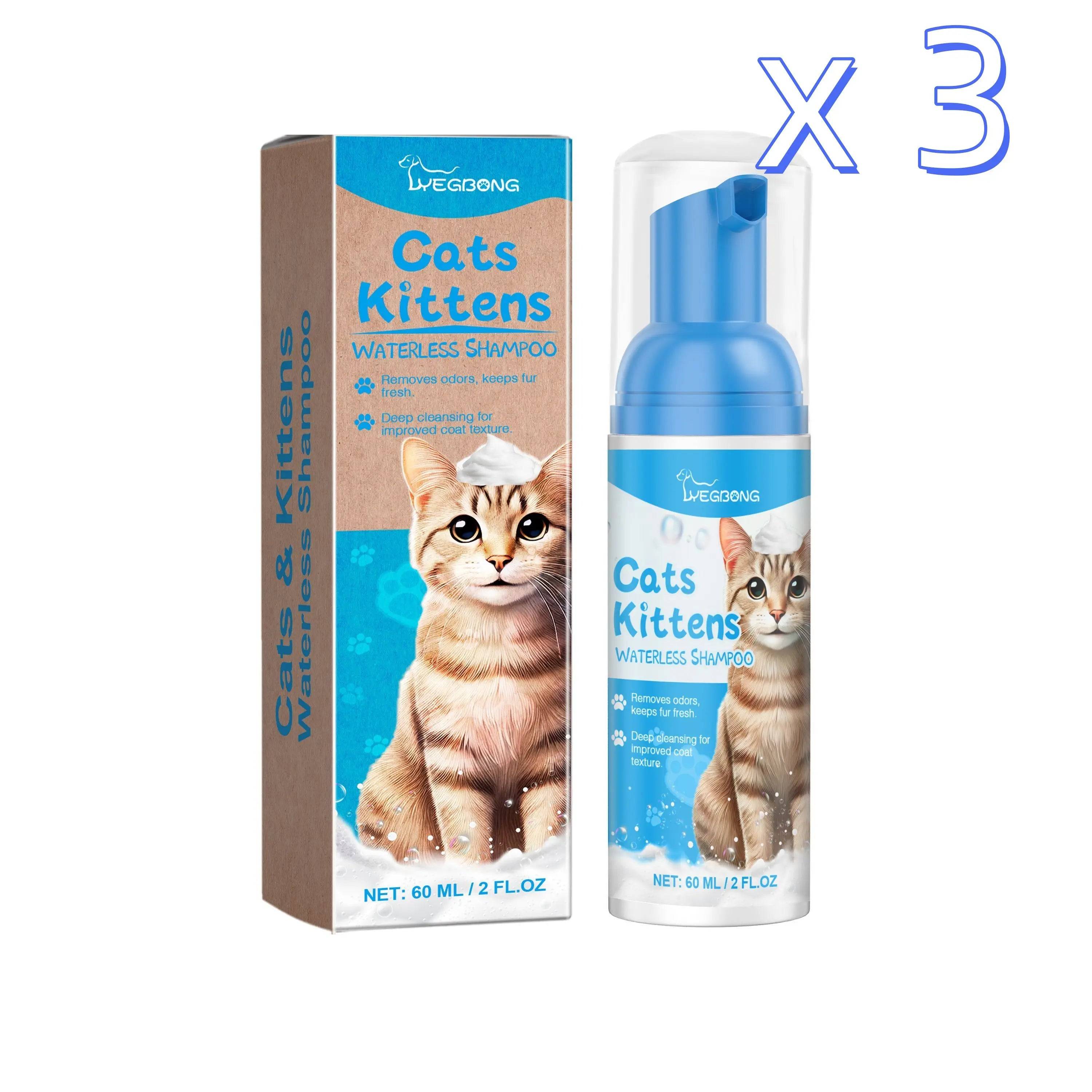 Waterless Cat Shampoo Mousse — Deodorising Foam for Smooth, Fresh-Smelling Fur - 60ml Boxed X 3PCS
