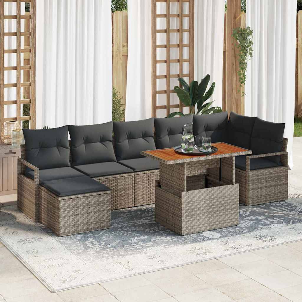 vidaXL Havesofa Sæt 8 stk. Grå Poly rattan