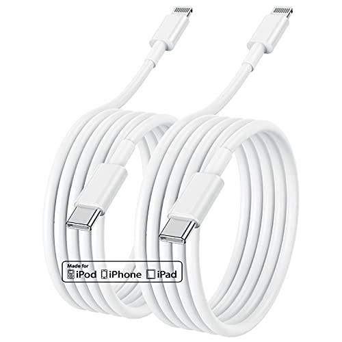 MFi-certifierad USB C till Lightning-kabel 1 m 2-pack – snabbladdare för iPhone 13 Pro Max/12 mini/11 Pro/X/XS/XR/8 Plus/iPad/AirPod, typ C-port stöder snabbladdningskabel 1 fot