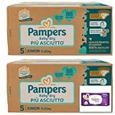 Pampers Baby torrblöjor Junior Torrare 11/25 kg storlek 5-pack med 176 blöjor + hyllning 63 våtservetter Pampers känsliga våtservetter, mild formel utan doft