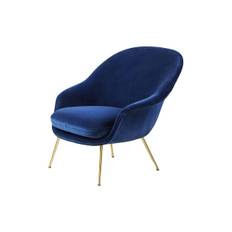 Bat Lounge Chair Fully Upholstered with Low Back, Velvet 420/brass semi matt