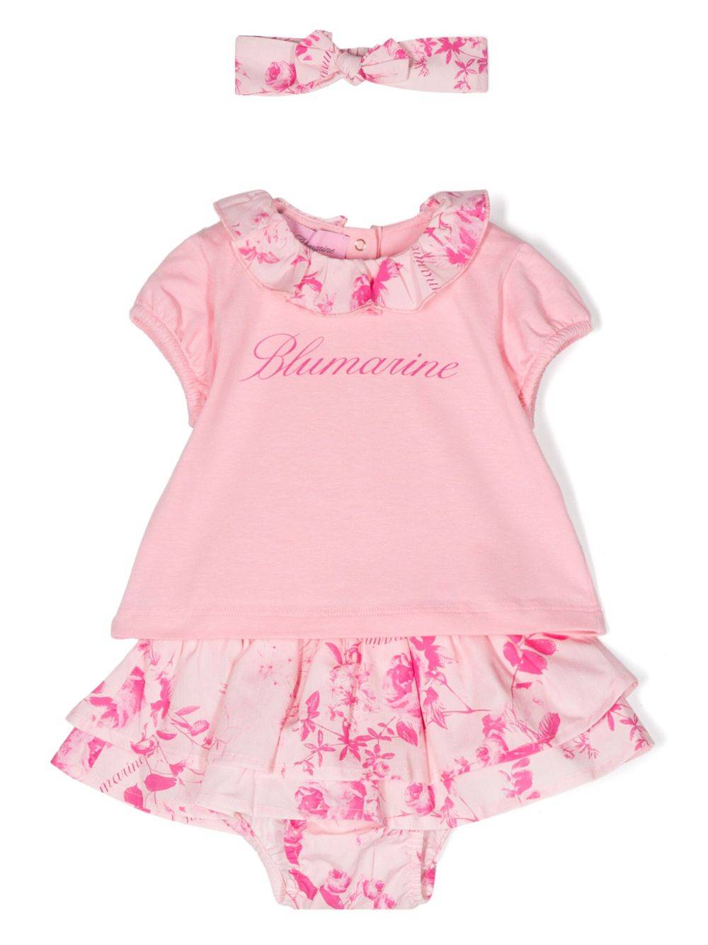Miss Blumarine - set med blommig kjol - barn - bomull/Elastan - 9 mån. - Rosa